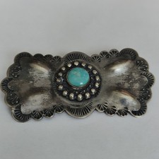 Vintage Fred Harvey Era Sterling Turquoise Tooled Pin - Additional view 1