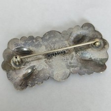 Vintage Fred Harvey Era Sterling Turquoise Tooled Pin - Additional view 3
