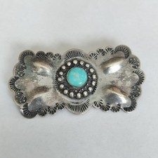 Vintage Fred Harvey Era Sterling Turquoise Tooled Pin