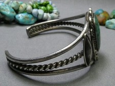 Fred Harvey Era NAVAJO Natural CARICO LAKE TURQUOISE Coin Silver Cuff Bracelet - Additional view 4