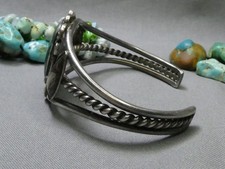 Fred Harvey Era NAVAJO Natural CARICO LAKE TURQUOISE Coin Silver Cuff Bracelet - Additional view 5