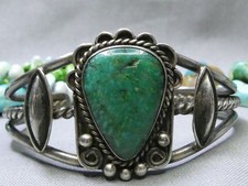 Fred Harvey Era NAVAJO Natural CARICO LAKE TURQUOISE Coin Silver Cuff Bracelet