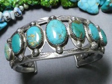 Fred Harvey Era NAVAJO Natural BLUE GEM TURQUOISE Coin Silver 63g Cuff Bracelet - Additional view 11