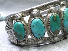 Fred Harvey Era NAVAJO Natural BLUE GEM TURQUOISE Coin Silver 63g Cuff Bracelet - Additional view 5