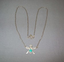 Fred Harvey Era Navajo Sterling Silver Turquoise Knifewing Pendant Necklace - Additional view 1