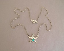 Fred Harvey Era Navajo Sterling Silver Turquoise Knifewing Pendant Necklace - Additional view 5