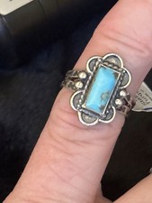 Vtg The Maisels Co. STERLING SILVER & TURQUOISE Fred Harvey Era Ring Sz 4 - Additional view 4