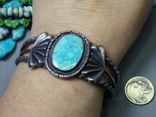 Fred Harvey Era NAVAJO Natural TURQUOISE Mountain TURQUOISE Coin Silver 40g CUFF - Additional view 1