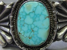 Fred Harvey Era NAVAJO Natural TURQUOISE Mountain TURQUOISE Coin Silver 40g CUFF - Additional view 3