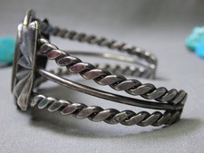 Fred Harvey Era NAVAJO Natural TURQUOISE Mountain TURQUOISE Coin Silver 40g CUFF - Additional view 5