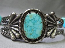 Fred Harvey Era NAVAJO Natural TURQUOISE Mountain TURQUOISE Coin Silver 40g CUFF