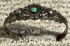 Antique Old Pawn Fred Harvey Era Sterling Silver Turquoise Cuff Bracelet Arrows