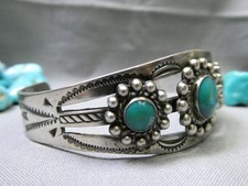 Fred Harvey Era NAVAJO Natural Nevada TURQUOISE Coin Silver MANY MOONS Bracelet - Additional view 4