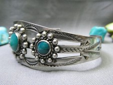 Fred Harvey Era NAVAJO Natural Nevada TURQUOISE Coin Silver MANY MOONS Bracelet - Additional view 5