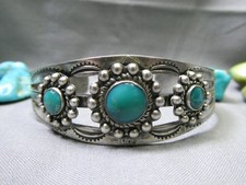 Fred Harvey Era NAVAJO Natural Nevada TURQUOISE Coin Silver MANY MOONS Bracelet - Additional view 10