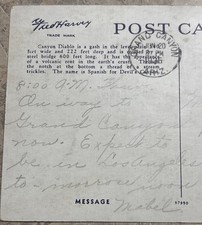 1935 FRED HARVEY RAILROAD POSTCARD CANYON DIABLE ARIZONA 1935 POSTMARK - Additional view 2