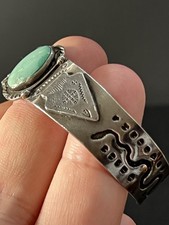 Native American Fred Harvey Era Sterling Silver Turquoise Snake Cuff Bracelet - Additional view 1