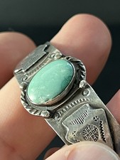 Native American Fred Harvey Era Sterling Silver Turquoise Snake Cuff Bracelet - Additional view 4