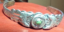 Old Pawn Fred Harvey Navajo Sterling Silver Turquoise Thunderbird Snake Bracelet