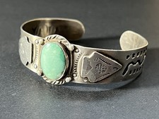Native American Fred Harvey Era Sterling Silver Turquoise Snake Cuff Bracelet - Additional view 14