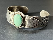 Native American Fred Harvey Era Sterling Silver Turquoise Snake Cuff Bracelet - Additional view 15