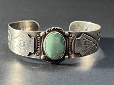 Native American Fred Harvey Era Sterling Silver Turquoise Snake Cuff Bracelet - Additional view 10