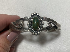 Vintage Native American Sterling Silver Fred Harvey Era Turquoise Bracelet - Additional view 1