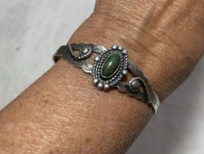 Vintage Native American Sterling Silver Fred Harvey Era Turquoise Bracelet - Additional view 5