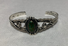 Vintage Native American Sterling Silver Fred Harvey Era Turquoise Bracelet