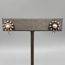 NOS Dainty Fred Harvey Era Sterling Silver Beaded Dome Screw Back Earrings 3.5g - Additional view 3