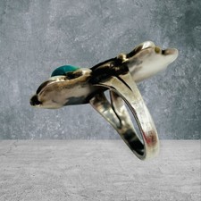 Old Pawn Sterling Silver Native American Fred Harvey Turquoise Coral Ring Size 7 - Additional view 11