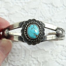Old SMALL Navajo Fred Harvey Era Turquoise Cuff Bracelet 925 Sterling Handmade - Additional view 11
