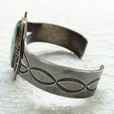 Vintage Navajo Fred Harvey Era Cuff Bracet Blue Gem Turquoise Sterling Silver - Additional view 4