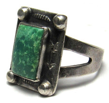Navajo Fred Harvey Era ARROW Sterling Silver SQUARE Green TURQUOISE Ring sz7.5 - Additional view 11