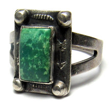 Navajo Fred Harvey Era ARROW Sterling Silver SQUARE Green TURQUOISE Ring sz7.5 - Additional view 12