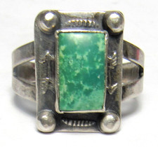 Navajo Fred Harvey Era ARROW Sterling Silver SQUARE Green TURQUOISE Ring sz7.5 - Additional view 15