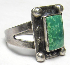 Navajo Fred Harvey Era ARROW Sterling Silver SQUARE Green TURQUOISE Ring sz7.5 - Additional view 17