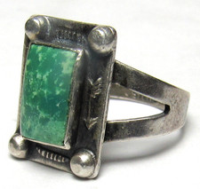 Navajo Fred Harvey Era ARROW Sterling Silver SQUARE Green TURQUOISE Ring sz7.5 - Additional view 19