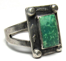 Navajo Fred Harvey Era ARROW Sterling Silver SQUARE Green TURQUOISE Ring sz7.5 - Additional view 5