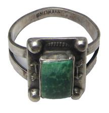 Navajo Fred Harvey Era ARROW Sterling Silver SQUARE Green TURQUOISE Ring sz7.5 - Additional view 6