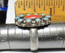 Fred Harvey Era ZUNI Sterling Silver Snake Eye TURQUOISE Coral CLUSTER Ring - Additional view 21