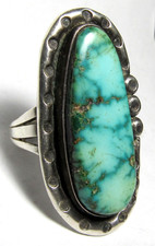 Fred Harvey Era NAVAJO Spider Web Green TURQUOISE Ring NATIVE AMERICAN s9 SIGNED