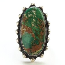 Old Fred Harvey Era Navajo Natural Green Turquoise Ring Size 6 1/2 Sterling  - Additional view 1