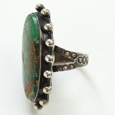 Old Fred Harvey Era Navajo Natural Green Turquoise Ring Size 6 1/2 Sterling  - Additional view 4