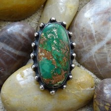 Old Fred Harvey Era Navajo Natural Green Turquoise Ring Size 6 1/2 Sterling  - Additional view 7
