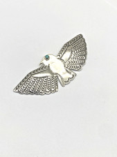 Vintage Fred Harvey Style Sterling Eagle Pin Green Turquoise Native American - Additional view 1