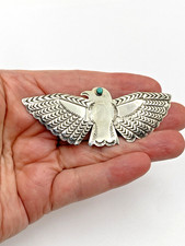 Vintage Fred Harvey Style Sterling Eagle Pin Green Turquoise Native American - Additional view 12