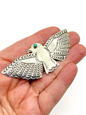Vintage Fred Harvey Style Sterling Eagle Pin Green Turquoise Native American - Additional view 13