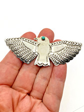 Vintage Fred Harvey Style Sterling Eagle Pin Green Turquoise Native American - Additional view 14