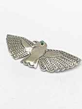 Vintage Fred Harvey Style Sterling Eagle Pin Green Turquoise Native American - Additional view 3